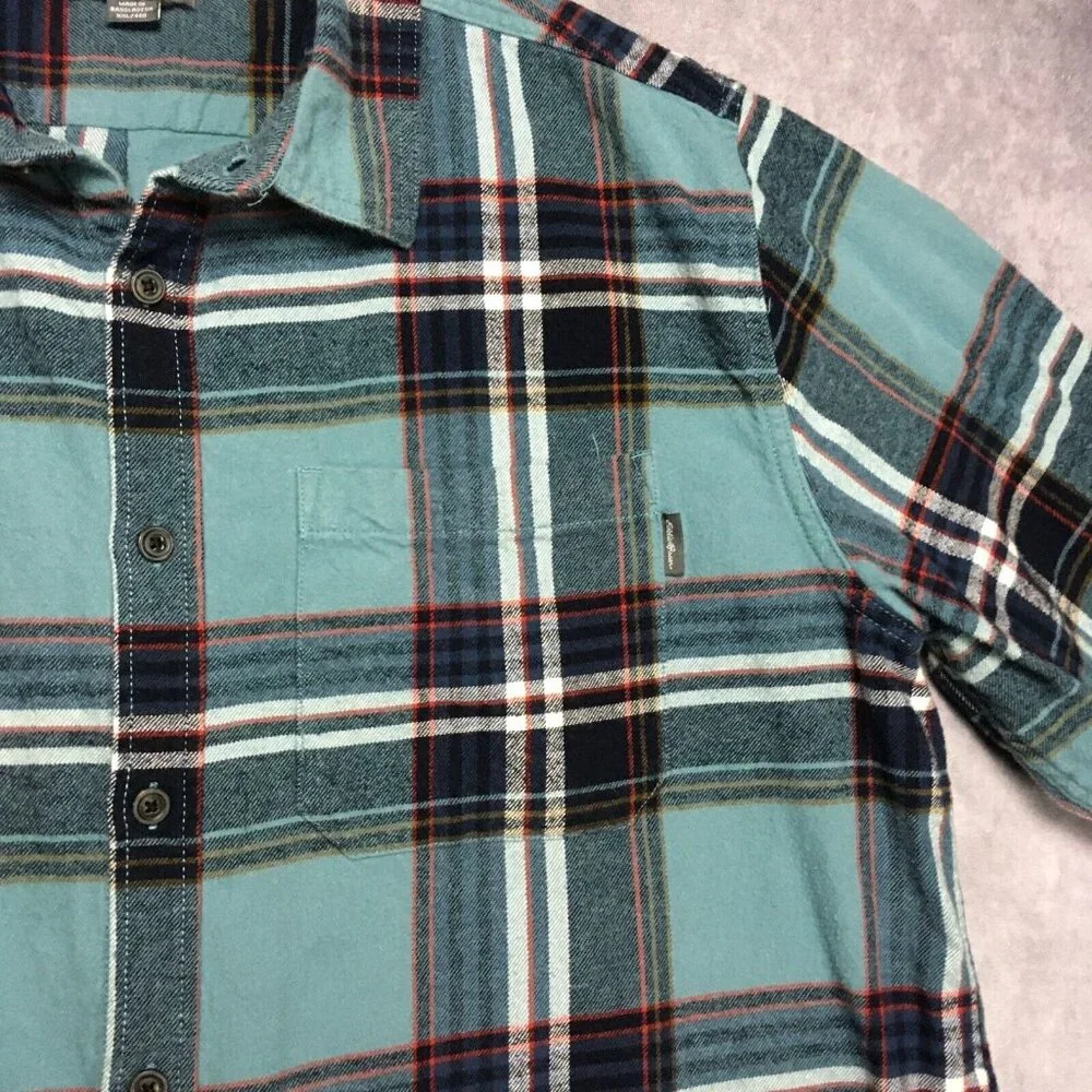 Eddie Bauer Mens Plaid Flannel‎ Shirt size XXL Long Sleeve Button Up Pocket Blue